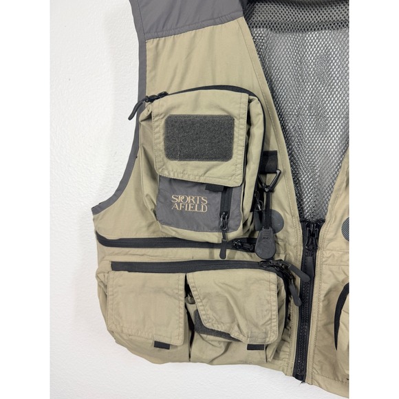 SPORTS AFIELD Fishing Vest Multi Pocket Tan Grey XXL Mens Utility Outdoor - Picture 3 of 11